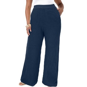 June + Vie by Roaman's Women's Plus Size Knitted Sweater Pants - 1 of 2