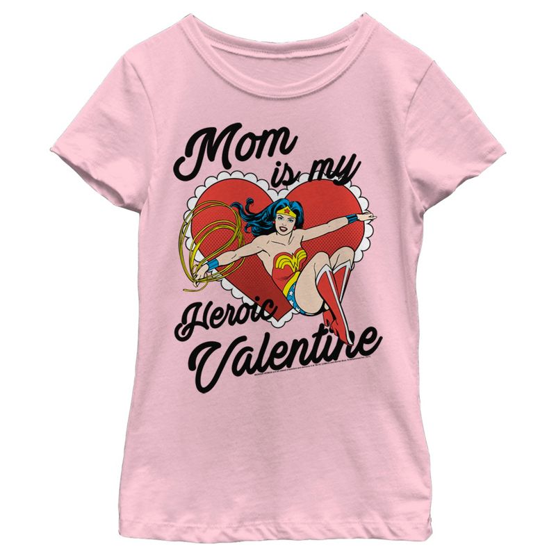 Girl's Wonder Woman 1984 Mom Is My Heroic Valentine T-Shirt, 1 of 5