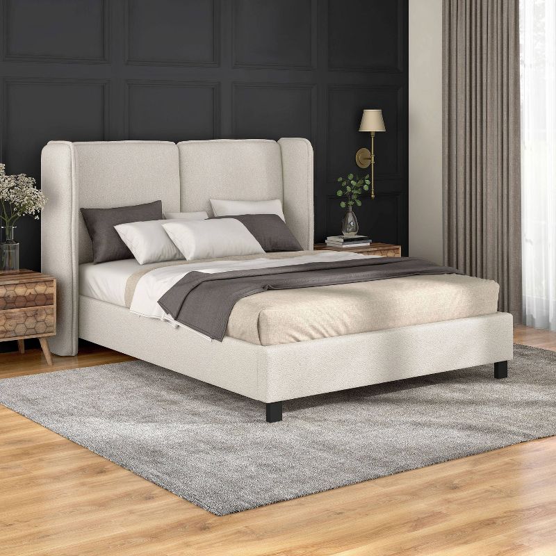 HOMES: Inside + Out Queen Shellsea Modern Boucle Upholstered Platform Bed with Wingback Headboard, 2 of 11