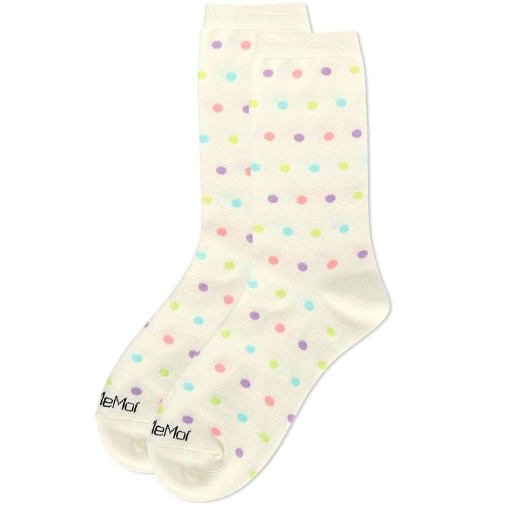 Memoi Women's Multi Dots Bamboo Crew Socks Marshmallow 9-11, 3 of 3