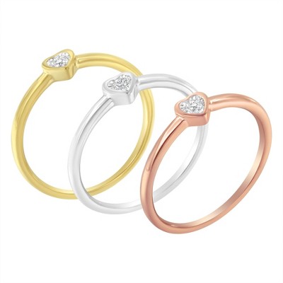 Silver 1/6 Cttw Diamond Heart Shaped Stackable Promise Ring Set