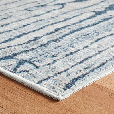 Everglade Blue and Beige Synthetic Runner Rug 2'6"x8'