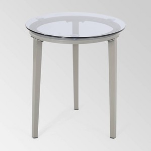 Pebble Iron Modern Side Table - Gray - Christopher Knight Home: Weather-Resistant, Glass Top Patio Accent Table - 1 of 4