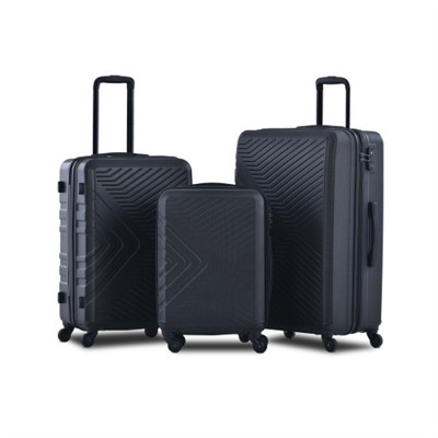 BEAFUP Set of 3  Luggage Sets ABS Lightweight Suitcase with Two Hooks, Spinner Wheels, TSA Lock, (20/24/28)