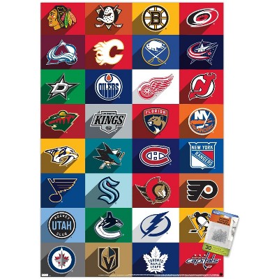Trends International NHL League - Logos 24 Unframed Wall Poster Print Clear Push Pins Bundle 22.375" x 34"
