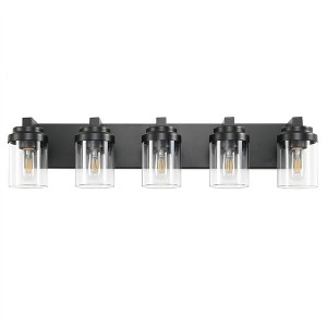 AndMakers 30.8 in. 5-Light Matte Black Wall Sconce with Clear Glass Shade - 1 of 4