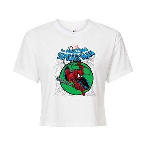Women's - Marvel - Spider-man Green Circle Cropped Graphic T-Shirt - 1 of 4