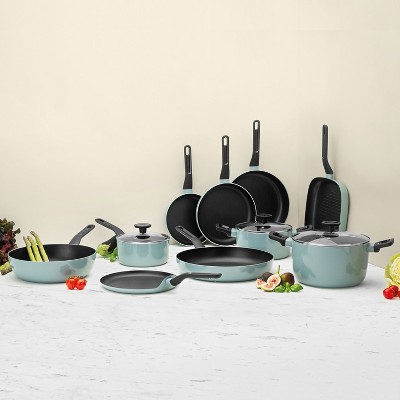 Leo 10.25" Teal and Black Non-stick Aluminum Grill Pan