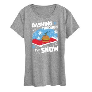 Women's - SpongeBob SquarePants - Dashing Through The Snow Short Sleeve Graphic T-Shirt - 1 of 4