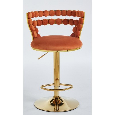 PDTEND Modern Bar Tools Set Of 2 with Golden Color Iron Tube Legs, Soft Cushions and Comfortable Backrest in Orange