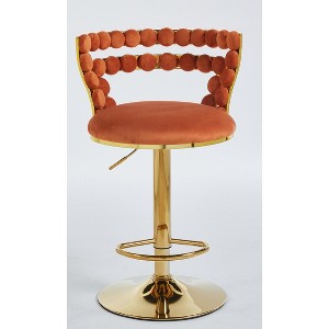 PDTEND Modern Bar Tools Set Of 2 with Golden Color Iron Tube Legs, Soft Cushions and Comfortable Backrest in Orange - 1 of 4