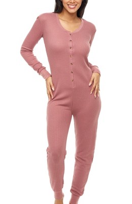 Adr Women's Waffle Ribbed Knit Thermal Onesie Pajama Thermal