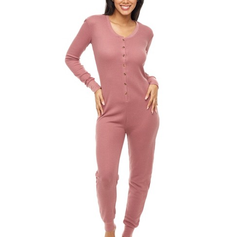 Adr Women's Waffle Ribbed Knit Thermal Onesie Pajama Thermal Underwear  Romper Rose Taupe Large : Target
