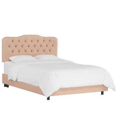 King Tufted Bed Velvet Soft Pink - Skyline Furniture