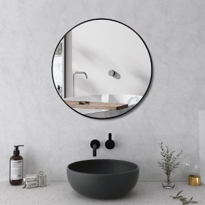 ChicFurnit Bathroom Vanity Mirrors Round Mirror with Aluminum Alloy Frame High Definition Glass for Bathroom Bedroom Entryway, Black, 24"*24"*0.6" - 1 of 4