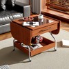 42"W Extendable Coffee Table Folding Cocktail Table Center Table with Glass Table, Wheels, Storage Drawer, Shelf and Metal Frame, Mahogany-ModernLuxe - 2 of 4