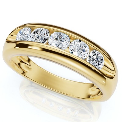 Pompeii3 3/4Ct Men's Diamond 5-Stone Wedding Ring Channel Set 10k Gold Lab Created