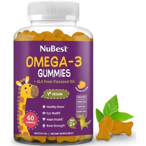 NuBest Omega-3 Gummies with Flaxseed Oil | Supports Brain Growth, Mental Clarity, Focus,  60 Orange Vegan Gummies - 1 of 4