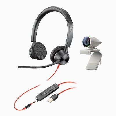 Poly Studio P5 Webcam with Blackwire 3325 Headset Kit (Plantronics + Polycom) - 1080p HD Professional Video Conferencing Camera & Stereo Audio Wired Headset USB-A - Certified for Zoom & Teams