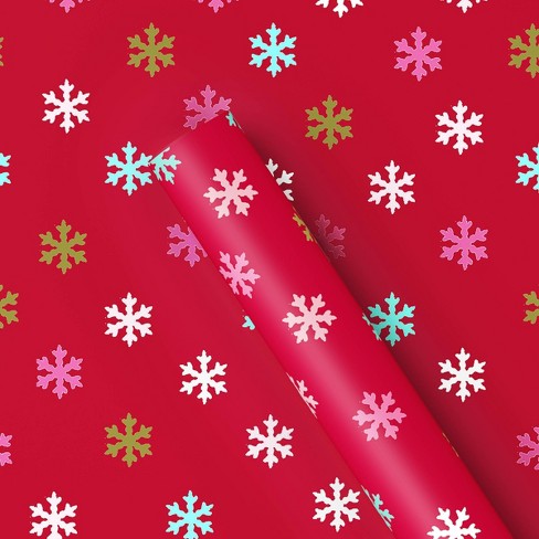 Red/Green/Gold Snowflake Prismatic Gridline Foil Wrapping Paper - Styles  May Vary