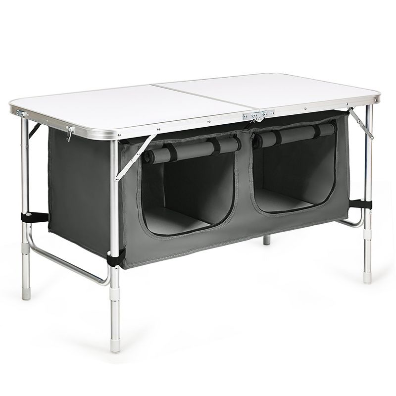 Costway Adjustable Camping Table Aluminum w/ Storage Organizer Grey/Dark Blue, 1 of 11