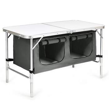 Costway Adjustable Camping Table Aluminum w/ Storage Organizer Grey/Dark Blue