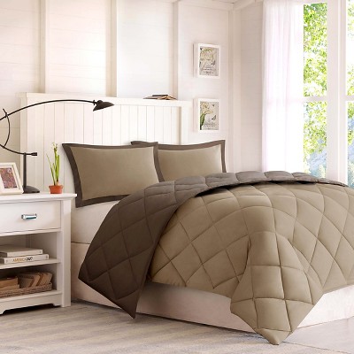 Full Brown and Sand Reversible Microfiber Down Alternative Comforter Set