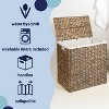 happimess Sawyer 24" Classic Farmhouse Handwoven Hyacinth 2-Section Collapsible Laundry Hamper with Washable Liner, Handles, and Lid - 3 of 4