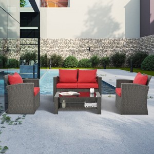 Sapphtopaz Patio Furniture Set Wicker Woven Outdoor Conversation Chairs with Cushions and Square Coffee Table for Outdoor, Terrace - 1 of 4