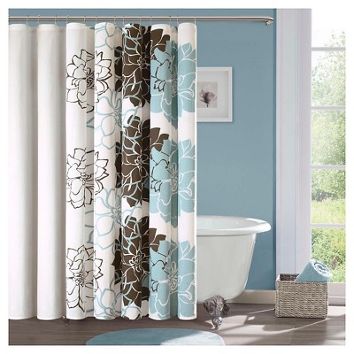 Jane Floral Cotton Shower Curtain Blue/Brown