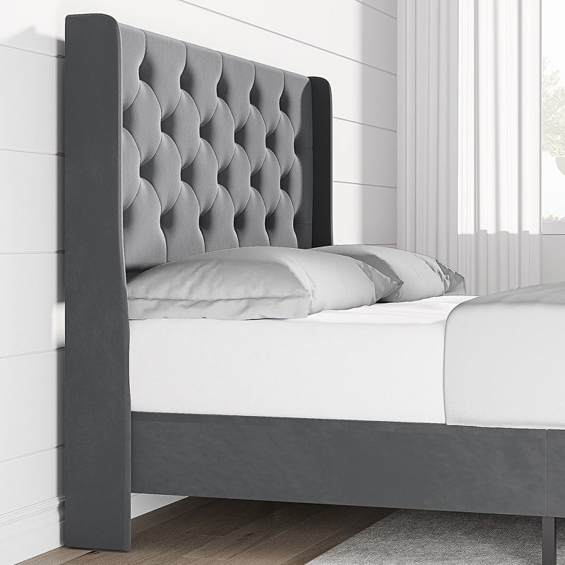 Whizmax Bed Frame Upholstered Platform with Wingback Headboard and Strong Wooden Slats, No Box Spring Needed, Easy Assembly, 3 of 8