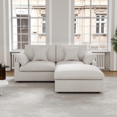 83" Cloud Couch Sectional for Living Room, Down Filled Modular Couch,L Shaped Sofas with Ottoman,Convertible Couch,Covers Washable&Replaceable,White