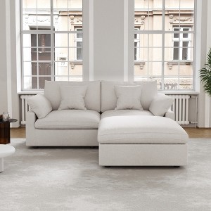 83" Cloud Couch Sectional for Living Room, Down Filled Modular Couch,L Shaped Sofas with Ottoman,Convertible Couch,Covers Washable&Replaceable,White - 1 of 4