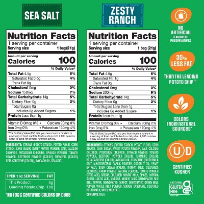 Sensible Portions Garden Veggie Sea Salt & Ranch Straws with Avocado Oil - 9oz/12ct