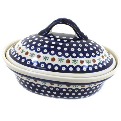 Blue Rose Polish Pottery Nature Roaster with Lid