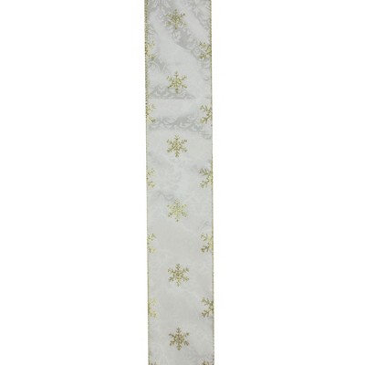 Northlight Gold and White Snowflake Printed Christmas Wired Craft Ribbon 2.5" x 10 Yards