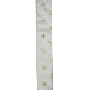 Northlight Gold and White Snowflake Printed Christmas Wired Craft Ribbon 2.5" x 10 Yards