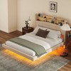 Whisen Beige Upholstered Floating Bed with LED and Storage Headboard - 3 of 4