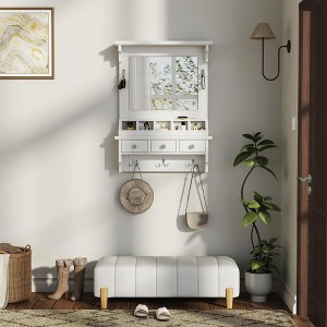 Vynxaria Floating Makeup Vanity with Big Mirror, Wall-Mounted Storage Vanity with Drawers, Pockets & Hooks, Space-Saving - 1 of 4