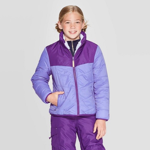 Girls Reversible Puffer Jacket C9 Champion Purple L Girl s