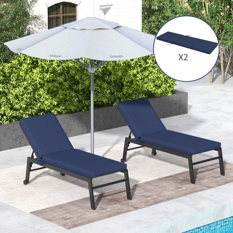 Outsunny 2 Patio Chaise Lounge Chair Cushions with Backrests, Replacement Patio Cushions with Ties for Outdoor Poolside Lounge Chair, 2 of 7