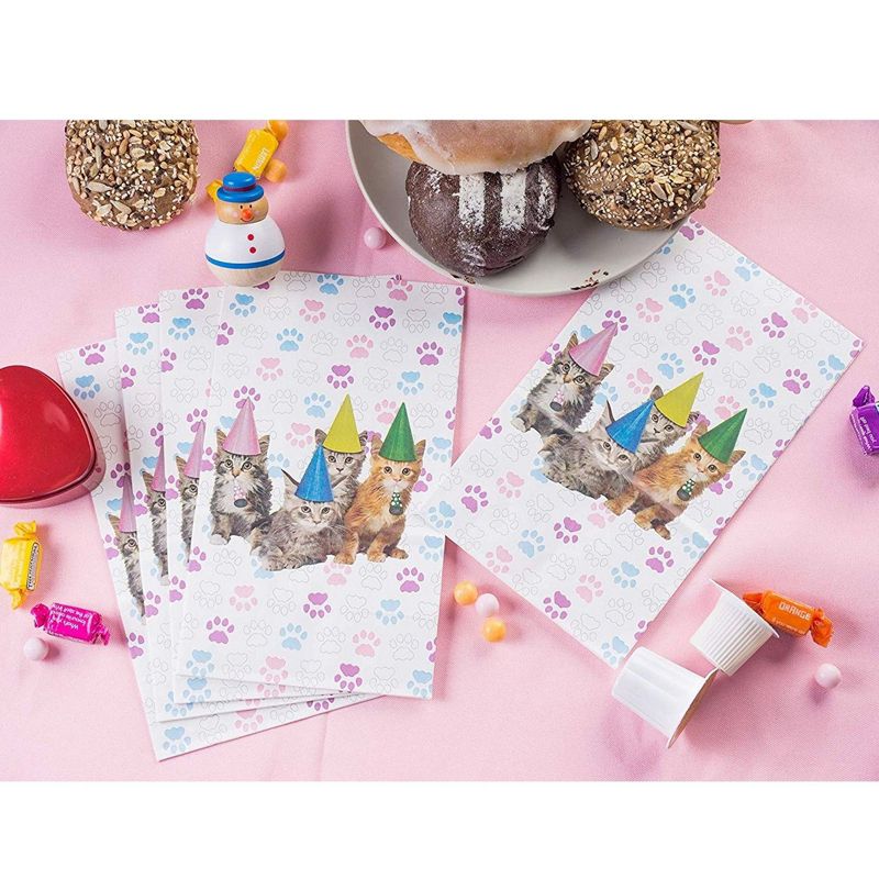 Cat Party Favor Bags - 36-Pack Cat Birthday Pet Party Supplies, Small Paper Gift Bags for Goodies, Cats and Paws Design, 5.1 x 8.7 x 3.2 inches, 3 of 5