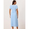 Seta T Women's Casual Short Sleeve Wrap V Neck Flowy Pleated Midi Dress with Belt - 4 of 4