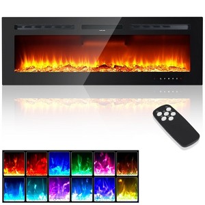 Electric Fireplace Wall Mounted, Recessed with Remote Control, 12 Adjustable Flame Color, Timer, Touch Screen, Log and Crystal - 1 of 4