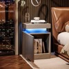 LED Nightstand with One Cabinet, Bedside Table with LED Lights, Modern End Side Table for Bedroom, Grey - 2 of 4