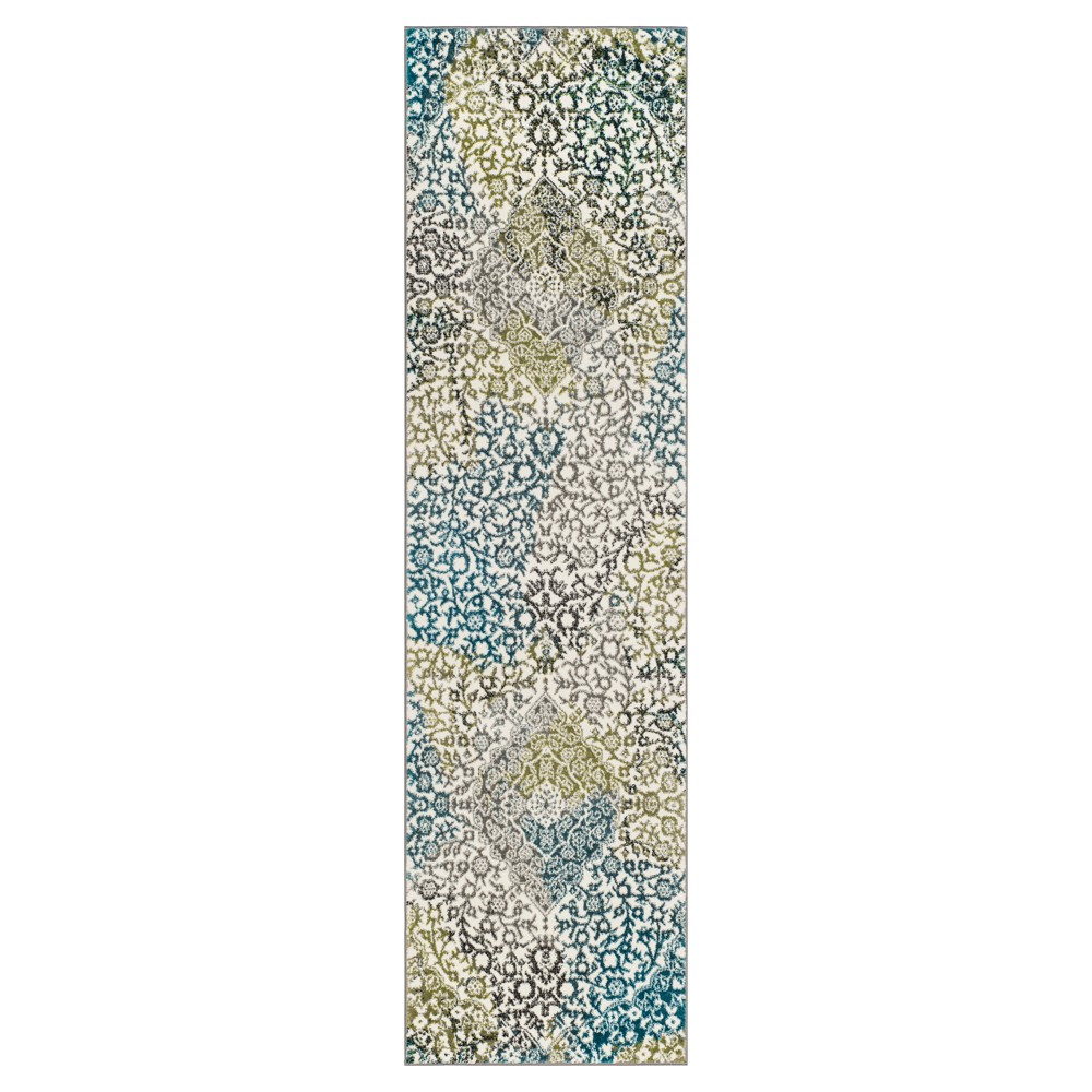 2'2inx8' Runner Ivory/Peacock Blue Medallion Loomed - Safavieh