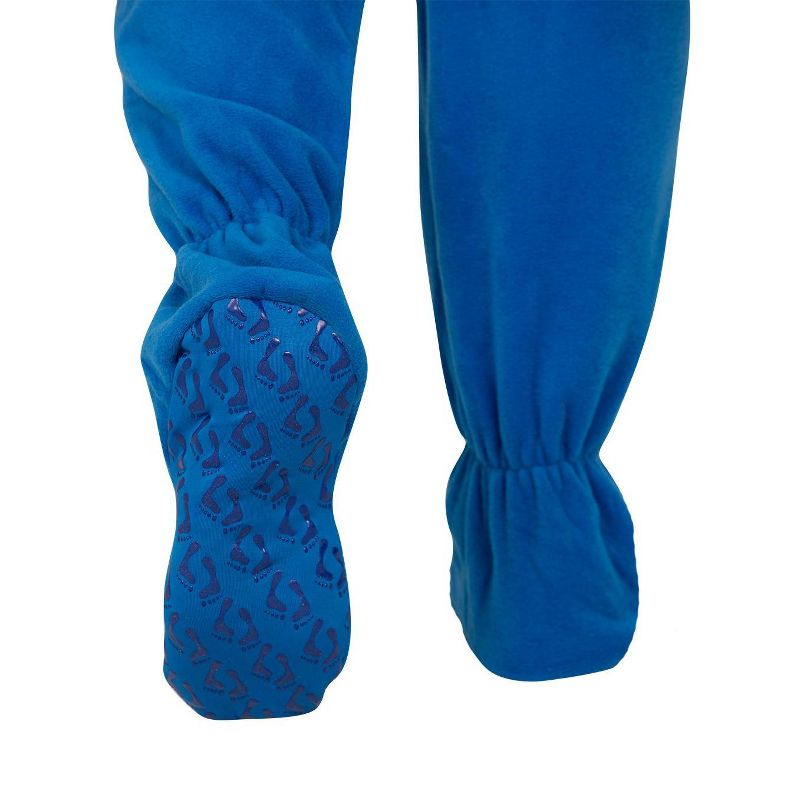 Footed Pajamas - Brilliant Blue Kids Hoodie Fleece Onesie, 4 of 5