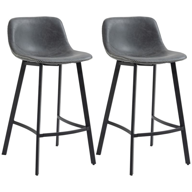 HOMCOM 27.25" Counter Height Bar Stools Set of 2, Industrial Kitchen Stools, Upholstered Armless Bar Chairs with Back, Steel Legs, 4 of 7