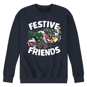 Men's - Disney - Mickey And Friends Festive Friends Graphic Fleece Sweatshirt - 1 of 4