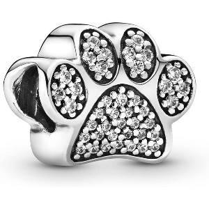 Sterling Silver Paw Prints Charm with Cubic Zirconia, Pet-Themed Jewelry Gift - 1 of 4